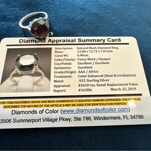 Authentic Natural Black Diamond statement Ring 6.90cts.